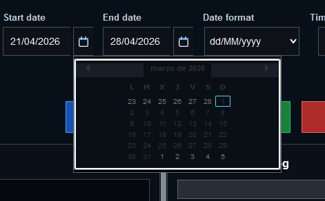 Calendario desplegable para seleccionar fechas