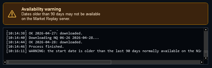 Advertencia de disponibilidad para datos antiguos